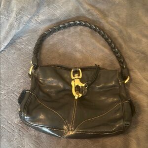 Francesco Biasia Gold Shoulder Bag with Braided Handle and Flap Closure
